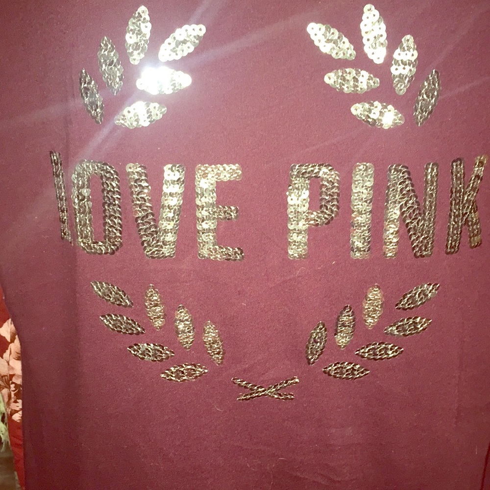 VICTORIA SECRET PINK BLING MAROON T-SHIRT